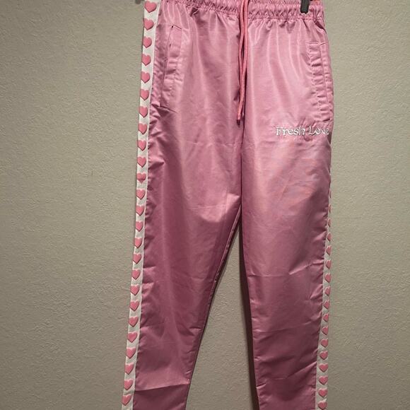 Pink and white Fresh Love track pants with hearts - Picture 2 of 8